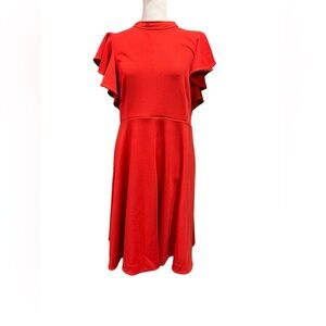 Anthropologie Maeve Deena Dress Red Flutter Sleeves Fit Flare Women Medium